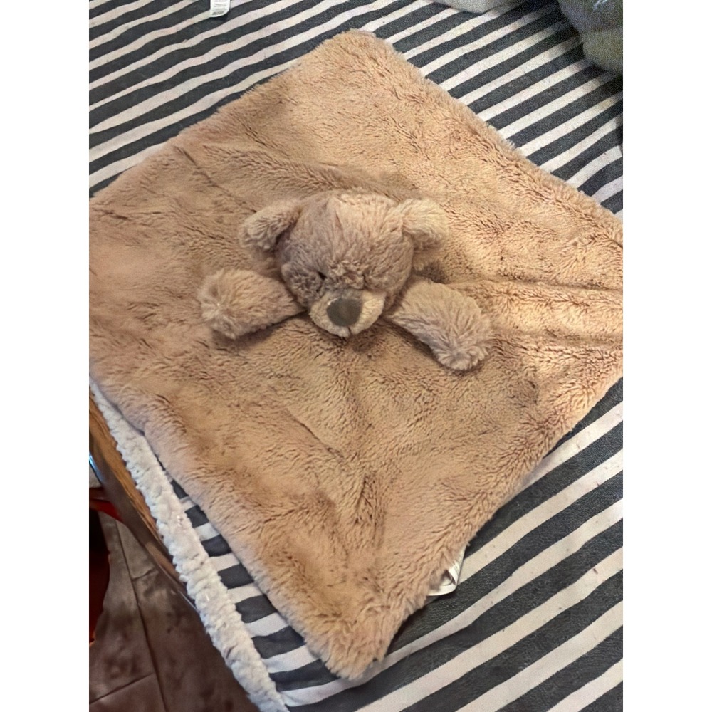 Kellytoy Teddy Bear Lovey Security Blanket Tan Brown Shaggy Faux Fur Plush Toy